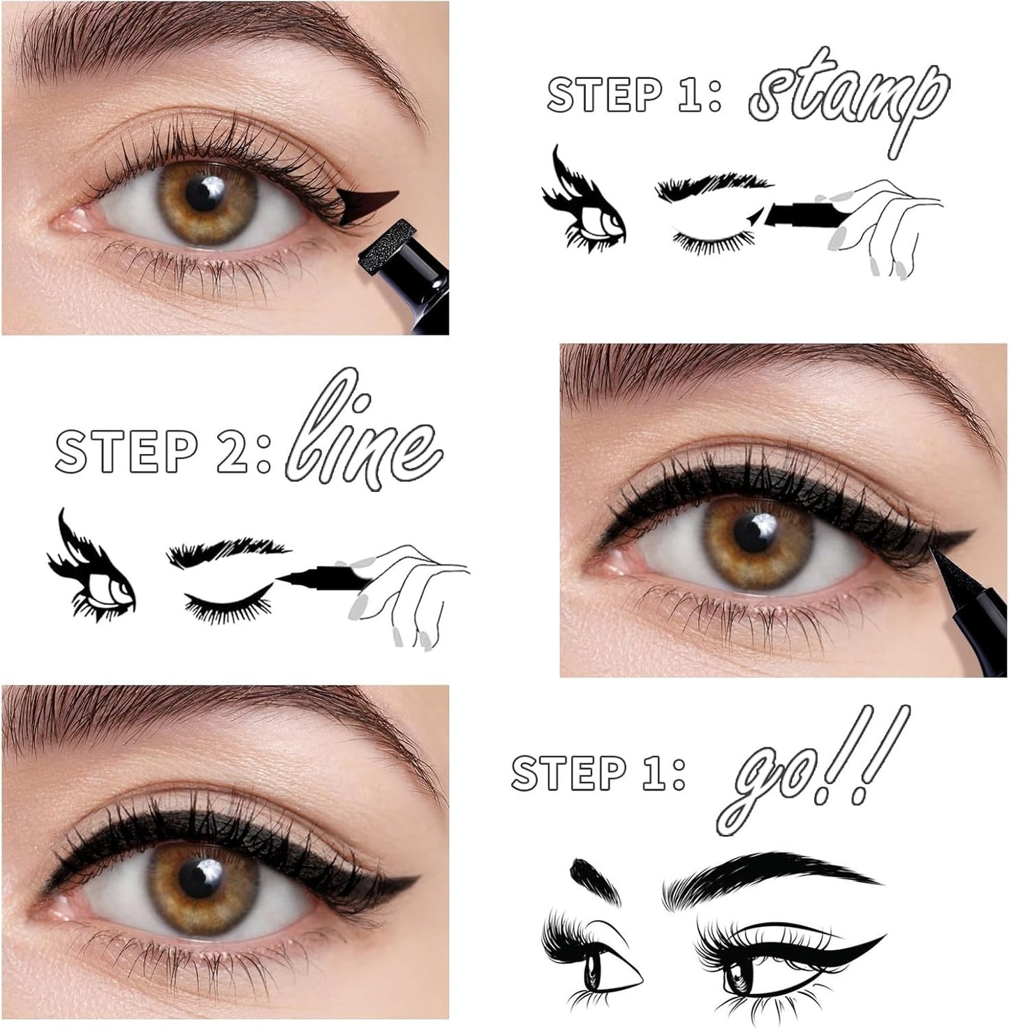 KIMUSE Winged Eyeliner Stamp, Eyeliner Pens for Perfect Wing Cat Eye Stamp Eyeliner Waterproof Smudge Proof, Long Lasting Eye Makeup Liquid Eye Liner (BLACK)