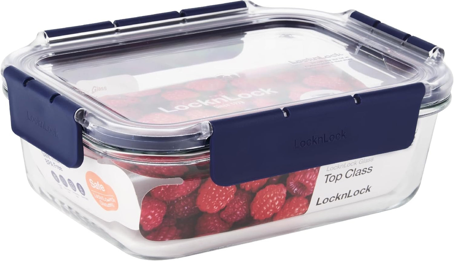 LocknLock Top Class Glass with Tritan Lid Rectangular - 1L | Borosilicate Glass | Airtight & Leak-Proof | Microwave, Oven & Freezer Safe | Heat Resistant up to 400Â°C | Meal Prep & Food Storage