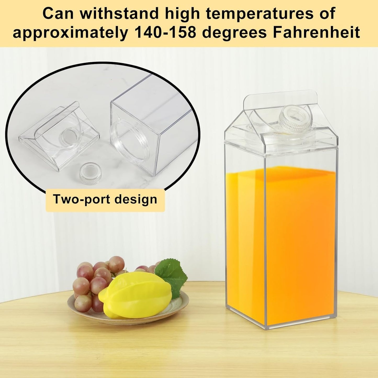 LCZNXJJY 66.8oz Milk Carton Water Bottles Transparent Drinking Cup Reusable Square Juice Bottles Leakproof Clear Plastic Milk Box Container for Water Juice Ice Tea Sports Outdoor Travel Camping