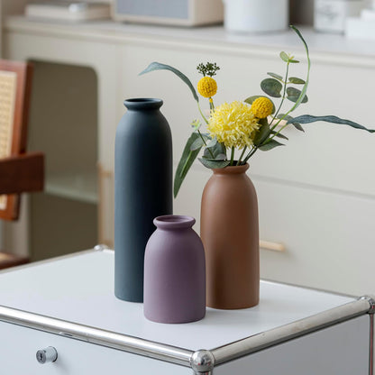 10.4 inches Tall Decorative Ceramic Vase Set, 3 Pieces, Nordic Modern Boho Style, White, for Home Decor (Black Mix)