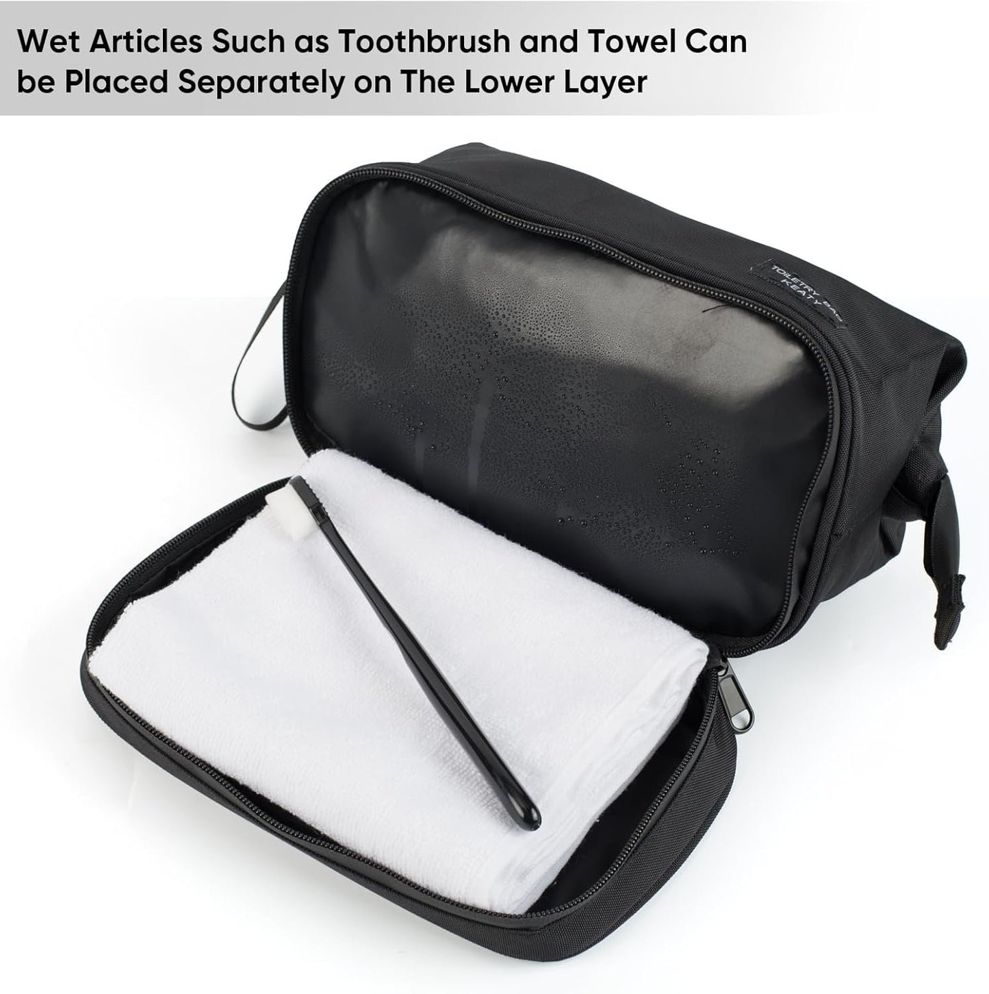 Toiletry Bag, Waterproof Cosmetic Bag for Men and Women, Large Double Space Travel Organizer for Accessories, Shaving Dopp Kit（Black）