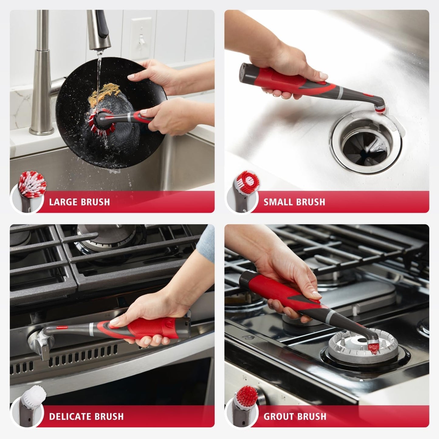 Rubbermaid Reveal Cordless Battery Power Scrubber Home Kit, 18 Pieces, Red, Multi-Purpose Scrub Brush Cleaner for Grout/Tile/Bathroom/Shower/Bathtub, Water Resistant, Lightweight, Ergonomic Grip