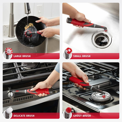 Rubbermaid Reveal Cordless Battery Power Scrubber Home Kit, 18 Pieces, Red, Multi-Purpose Scrub Brush Cleaner for Grout/Tile/Bathroom/Shower/Bathtub, Water Resistant, Lightweight, Ergonomic Grip