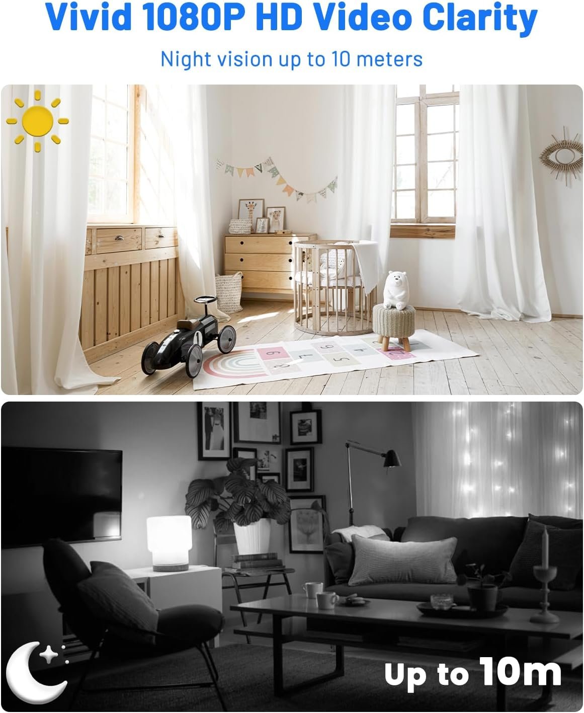 Wireless Security Camera WiFi, UCOCARE Home Security Camera Indoor, Longer Battery Life, 2MP/1080P Wire-Free Portable, Smart Human Detection, 160Â° Viewing Angle, 2-Way Talk, 10M Night Vision