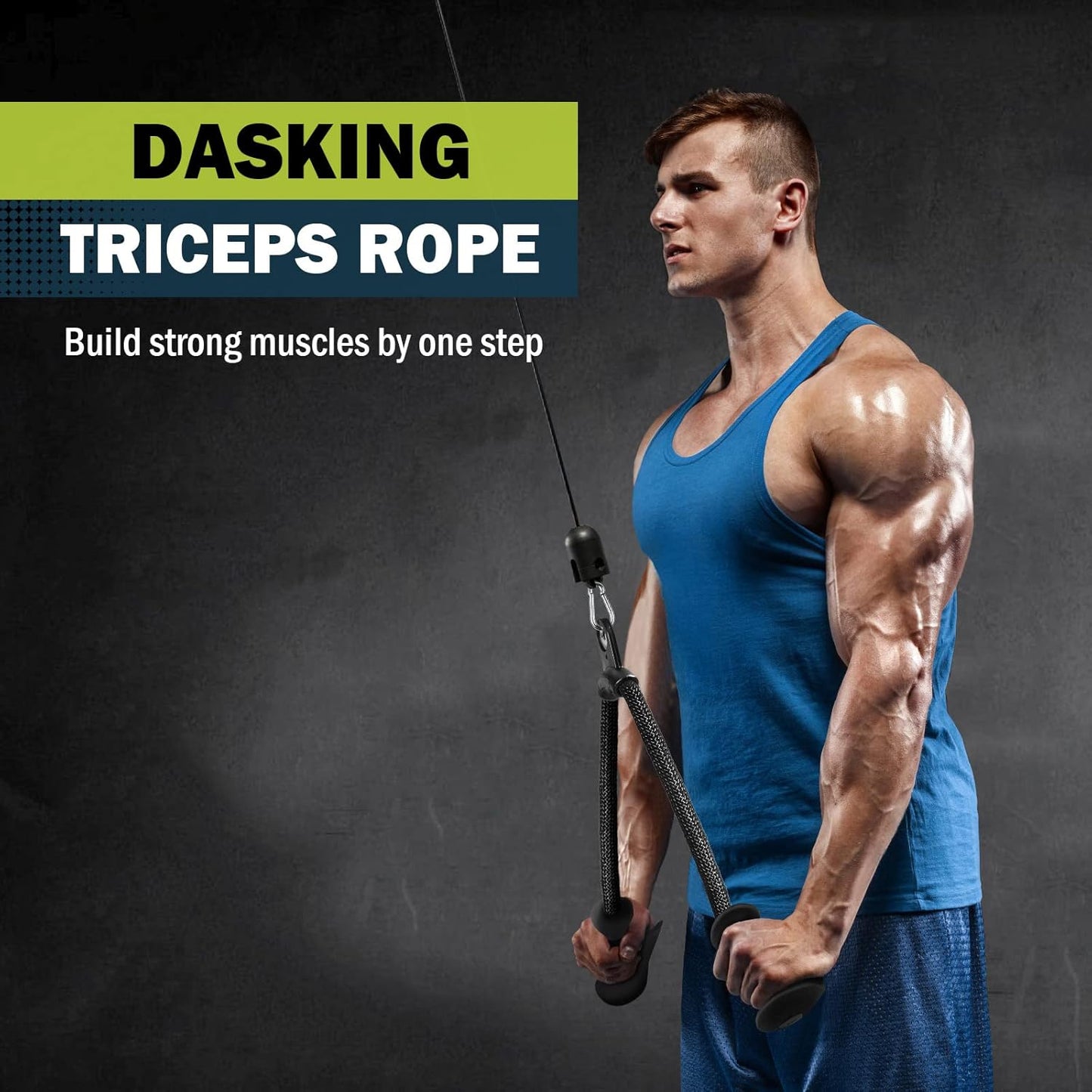 DASKING Ergonomic Triceps Pull Down Rope with Non-Slip Natural Rubber Grip, Pulley System LAT Pulldown Cable Machine Attachment Home Gym Traction Rope for Triceps Pull Downs Crunches