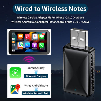 CHEERLINK Wireless Carplay Android Car and Carplay Wireless Adapter, Compatible with iOS 10+ and Android 11.0+, Mini & Stable 5.8GHz WiFi Plug & Play, (USB/Type-C)