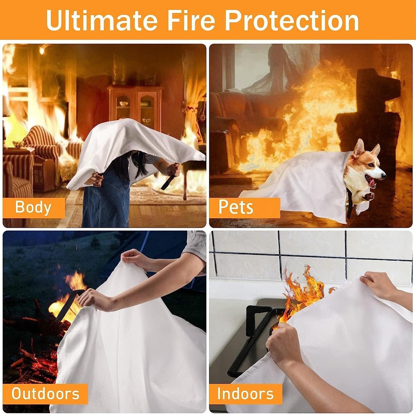 LUXJET Fire Blanket Kitchen, 4 Pack Fiberglass Fire Retardant Blanket Emergency Survival Safety Cover for Kitchen, Survival Gear, Construct, Gas Station, Warehouse