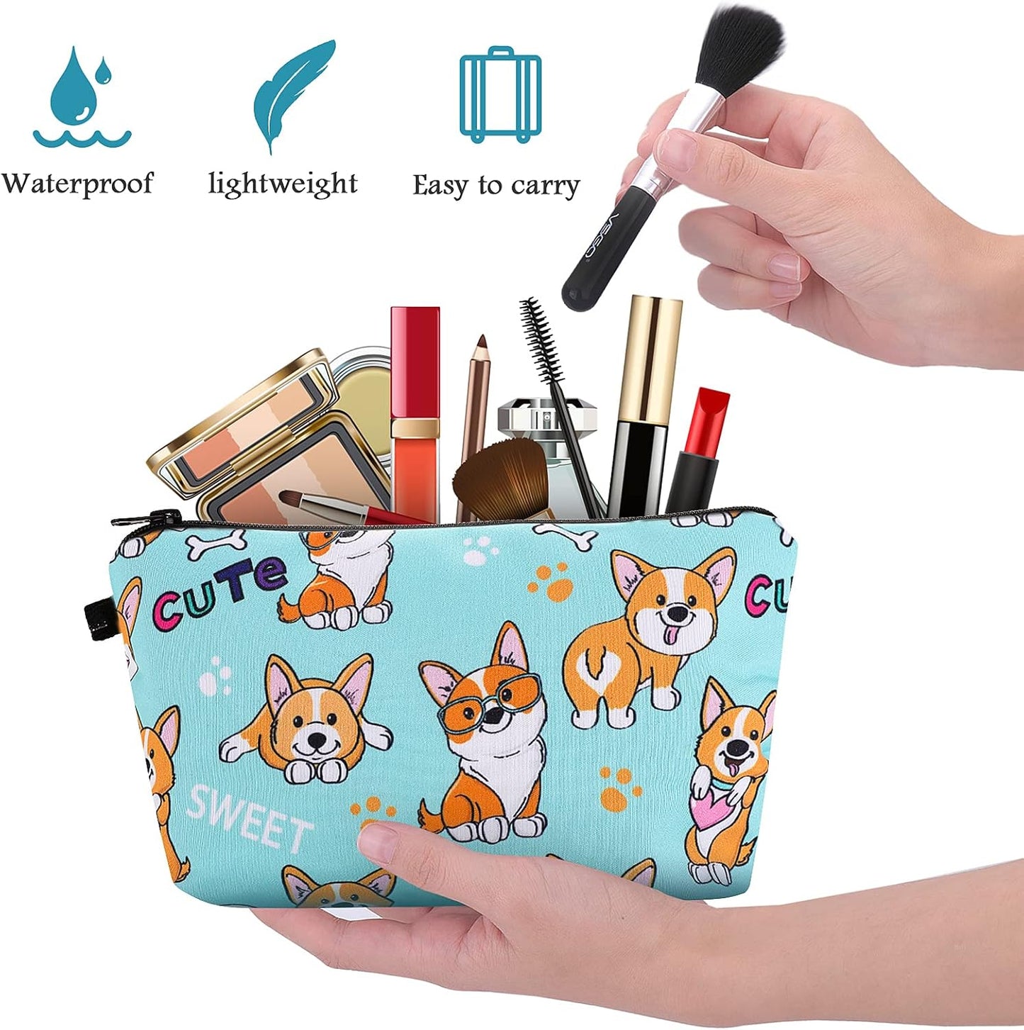 Sibba Canvas Cosmetic Bag, Small Money Bag, Hook & Loop Closure Pen Holder, Cosmetic Bag, Makeup Organizer, Travel Accessories for Teenagers and Girls, Shiba Pattern, Bag Organizer