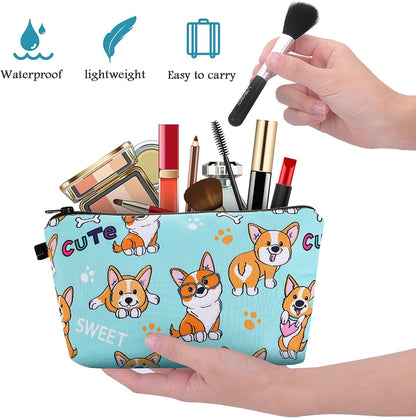 Sibba Canvas Cosmetic Bag, Small Money Bag, Hook & Loop Closure Pen Holder, Cosmetic Bag, Makeup Organizer, Travel Accessories for Teenagers and Girls, Shiba Pattern, Bag Organizer