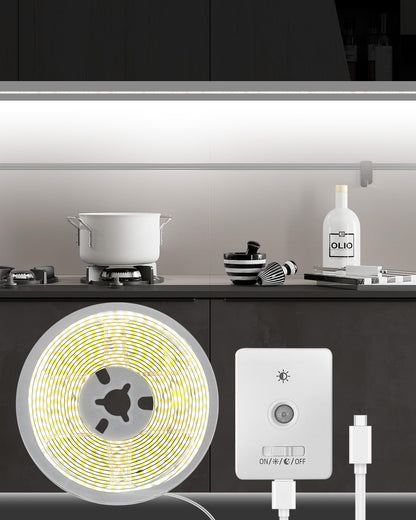 COB Led Light Strips, Amagle 2 Pack 13FT Motion Sensor Light Indoor 5000mAh Rechargeable Battery Powered Dimmable LEDs Closet Motion Activated Under Cabinet Lighting Led Lights Strip for Bedroom, TV