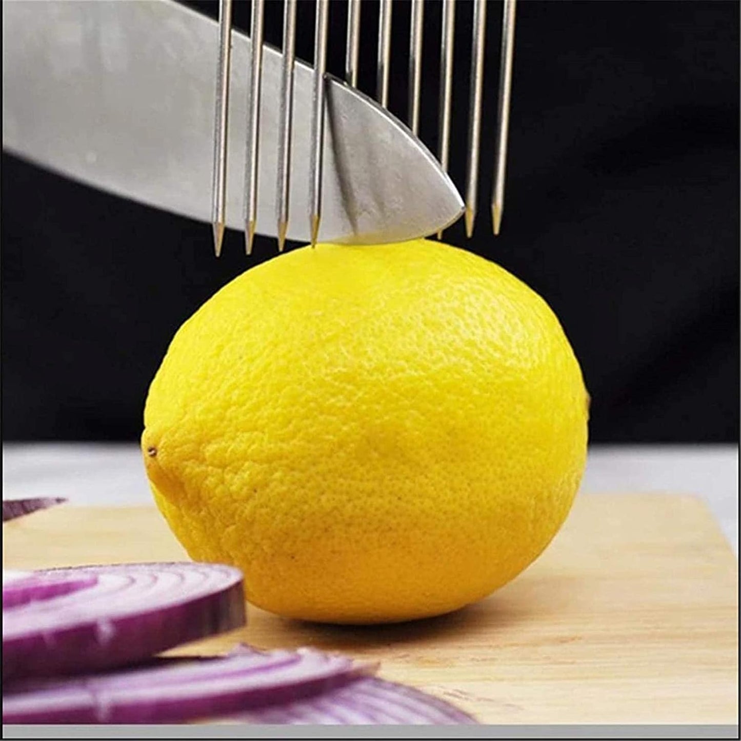 Onion Holder Slicer Food Choppers Slice Assistant, Stainless Steel Fork Vegetable Helper Meat Rack Slicers Lemon Tomato Potato Cutter Slicer Kitchen Tool Gadgets Cutting Chopper by MOTYYA