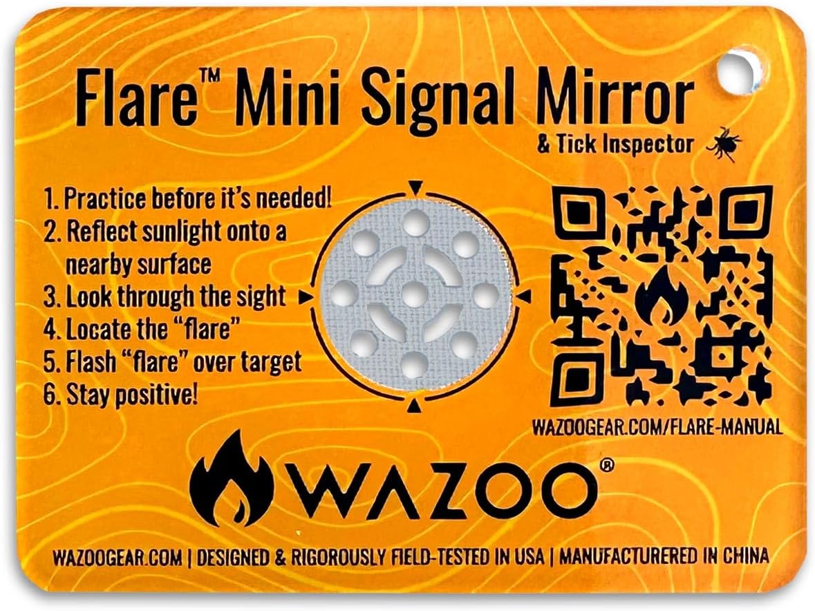 Wazoo Flare™ 2" x 1.5" Mini Signal Mirror for Everyday Carry, Camping, Hiking, Travel, Survival | Signal Mirror, Survival Kit, Plastic, Includes Protective Film
