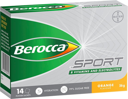 Berocca Sport Electrolyte Drink with B Vitamins & Minerals for Hydration & Nutritional Support During Exercise, Orange Flavour, 14 Pack Sachets