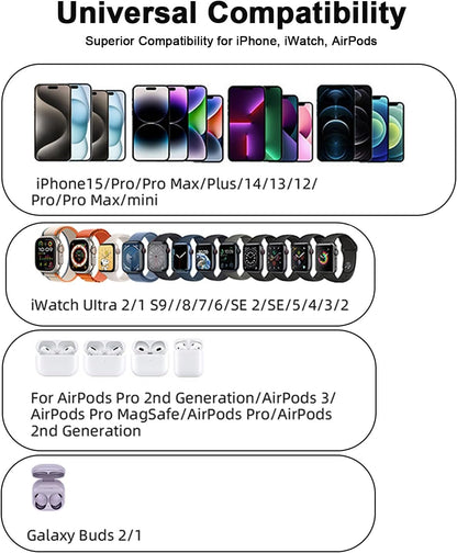 3 in 1 Wireless Charger,Magnetic Foldable Fast Wireless Charger Station Compatible with iPhone 15/14/13/12/Pro/Plus/Pro Max,5W for Apple Watch 9/8/7/6/5/4/3/2/SE/Ultra 2, AirPods 3/2/Pro (White)