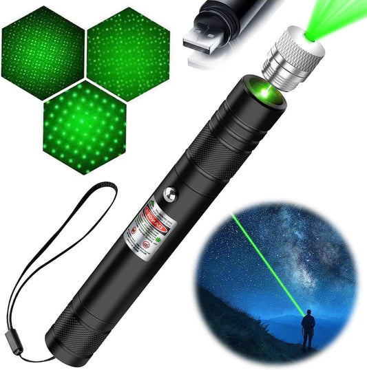 Rechargeable Green Powerful Tactical Flashlight with Adjustable Focus, Green Laser Pointer Long Range for Night Astronomy Outdoor Hunting and Hiking, Ideal Gifts for Man Boy Friends Farther