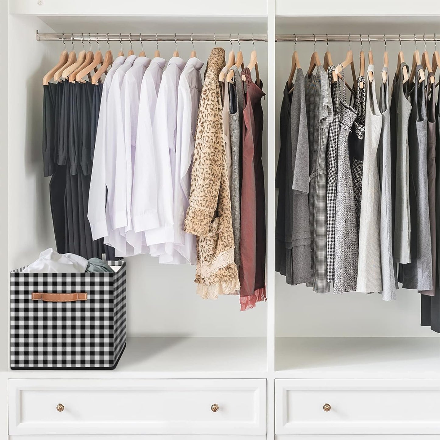 Cube Storage Bin Classic Plaid Check Pattern Large Cube Storage Basket 13×13In, Collapsible Storage Bin With Handles, Fabric Storage Box For Closet Shelves Nursery Toys Home Organization