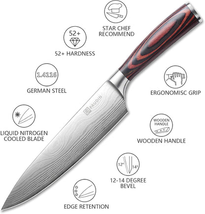 PAUDIN Chef Knife, 8 Inch High Carbon Stainless Steel Sharp Kitchen Knife with Ergonomic Handle, Gift Box for Family & Restaurant