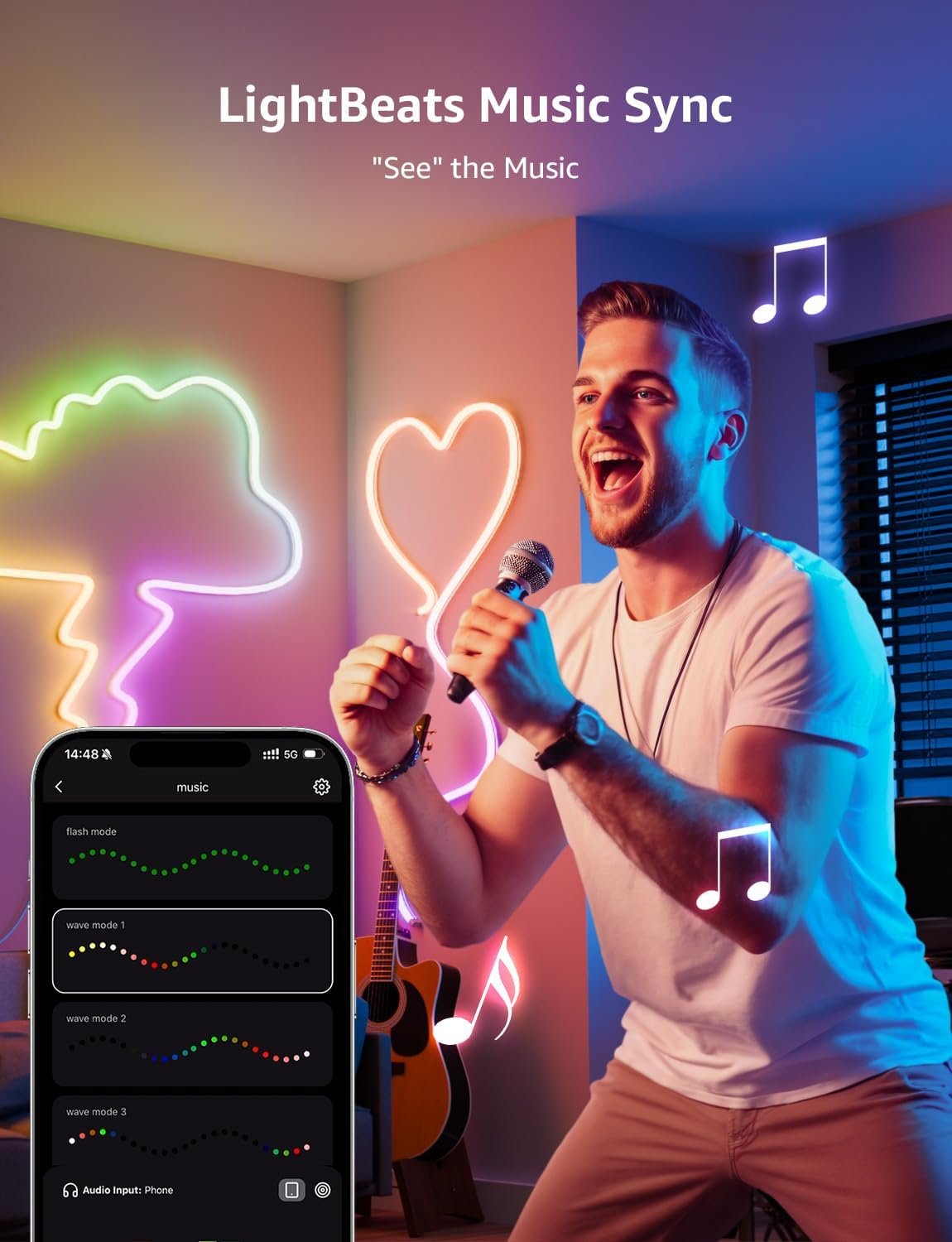 Lepro AI Neon Lights N1, RGBIC Neon Led Lights, Work with Alexa & Google Neon Rope Light, Music Sync neon led Strip Light, IP65 Outdoor Led Strip Lights Waterproof, LED Lights Strip for Bedroom, 20FT