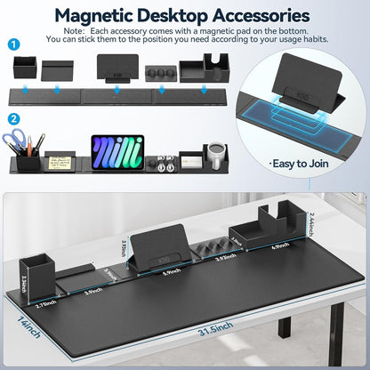 KDD Desk Pad and Organizer Set, 6 in 1 Mouse Mat with Magnetic Desktop Storage Accessories DIY Feature for Phone/Tablet Stand/Cup Holder/Card/Pen Holder/Cable Management for Office and Home