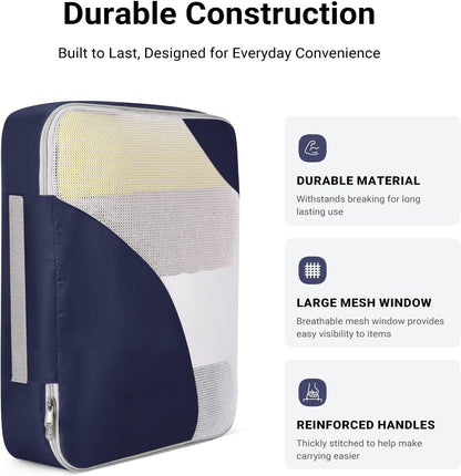 TOP G 9-Piece Packing Cubes Set for Travel â€“ 4 Sizes (XL, L, M, S) Luggage Organizer Bags with Passport Holder for Carry-On Suitcases and Travel Accessories Navy
