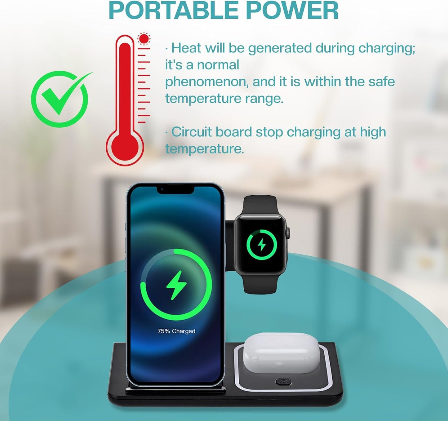 Airelax 3-in-1 Wireless Charger Apple Watch Charger, Foldable Wireless Charging Station, Fast Mobile Phone Chargers, Compatible Wireless Phone Charger for iPhone 12-16, Airpods Pro/4/3/2, Apple Watch