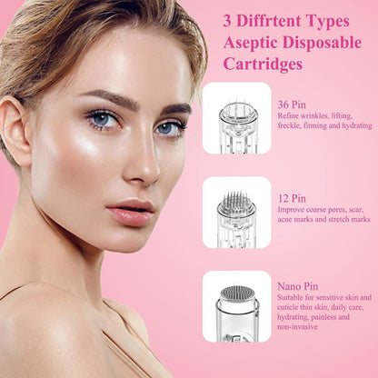 PELCAS Electric Beauty Pen Kit Professional Skincare Pen for Face & Body, Cordless Skin Care Tool at-Home with 24Pcs Replacement Cartridges, Grey