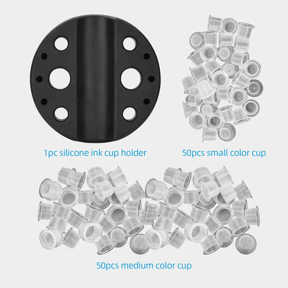 ATOMUS Black Tattoo Pen Stand Silicone Microblading Pigment Ink Cup Holder Makeup Tattoo Accessories Organiser Tattoo Tool Holder with 50pcs S M Pigment Cups