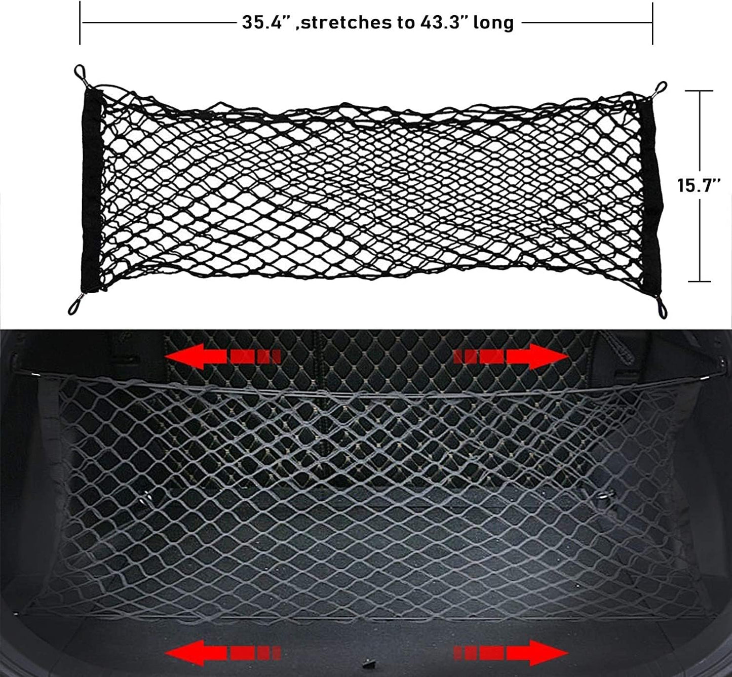 Car Rear Cargo Net, Heavy Duty Cargo Net Stretchable, Adjustable Elastic Storage Organizer Net, Trunk Cargo Storage Net with Hooks, Universal Fit for Car, Vehicle, SUV (35.4"x15.8")