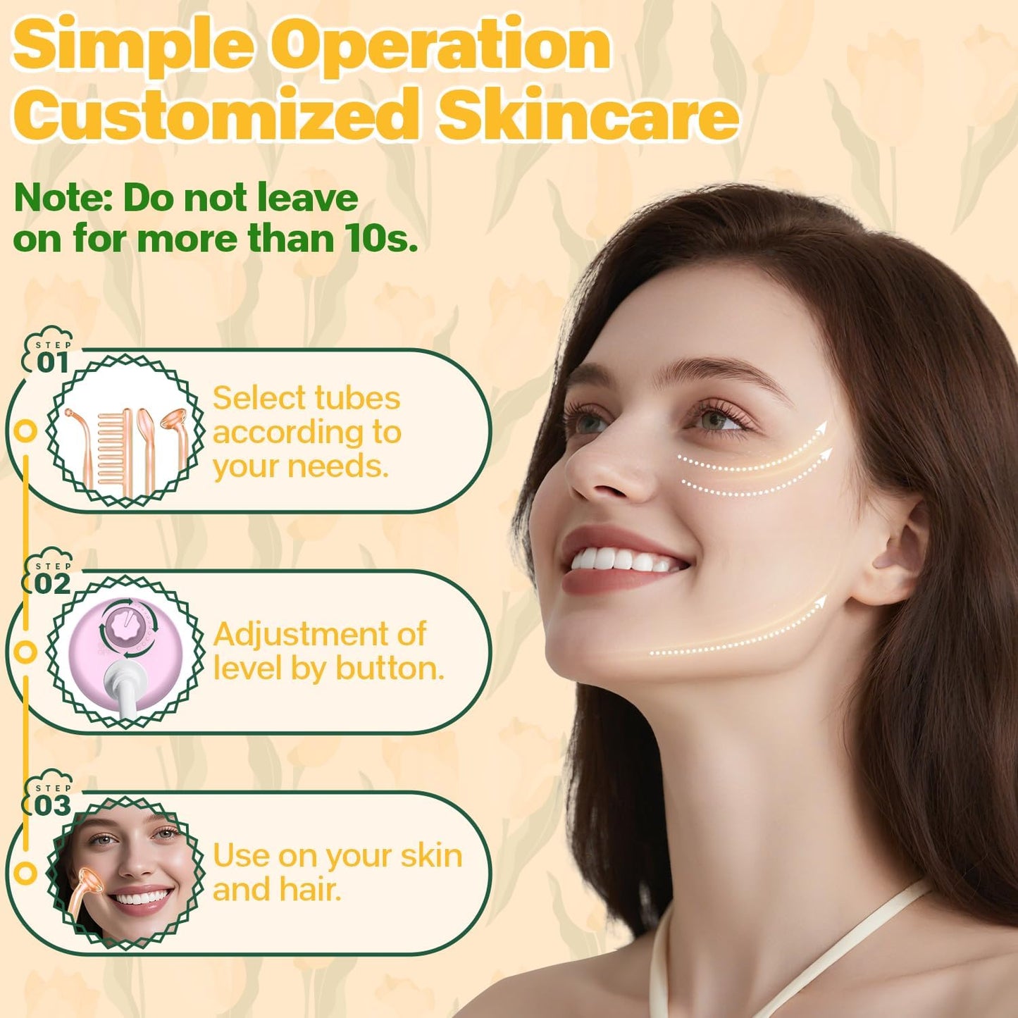 High Frequency Wand - ROMMQB Professional High Frequency Facial Machine with 4 Orange Neon Tubes, Portable Skin Therapy Wand Device for Skin Tightening, Wrinkles, Acne, Hair Growth Skincare Tools