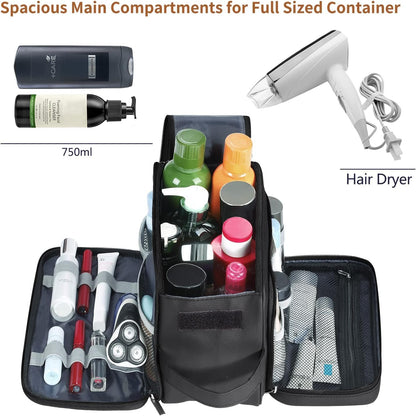 Buruis Large Toiletry Bag for Men & Women, PU Leather Travel Toiletry Organizer, Dopp Kit, Water-resistant, Black, XL, Toiletry Bag