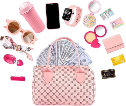 Play Purse, Toy Purse, 7.87x4.33x5.12 inches Princess Pretend Accessories, Interactive Role Play Clutch Set, Dress-Up Games for Kids Children Ages 3 6 Years Old, Little Girls