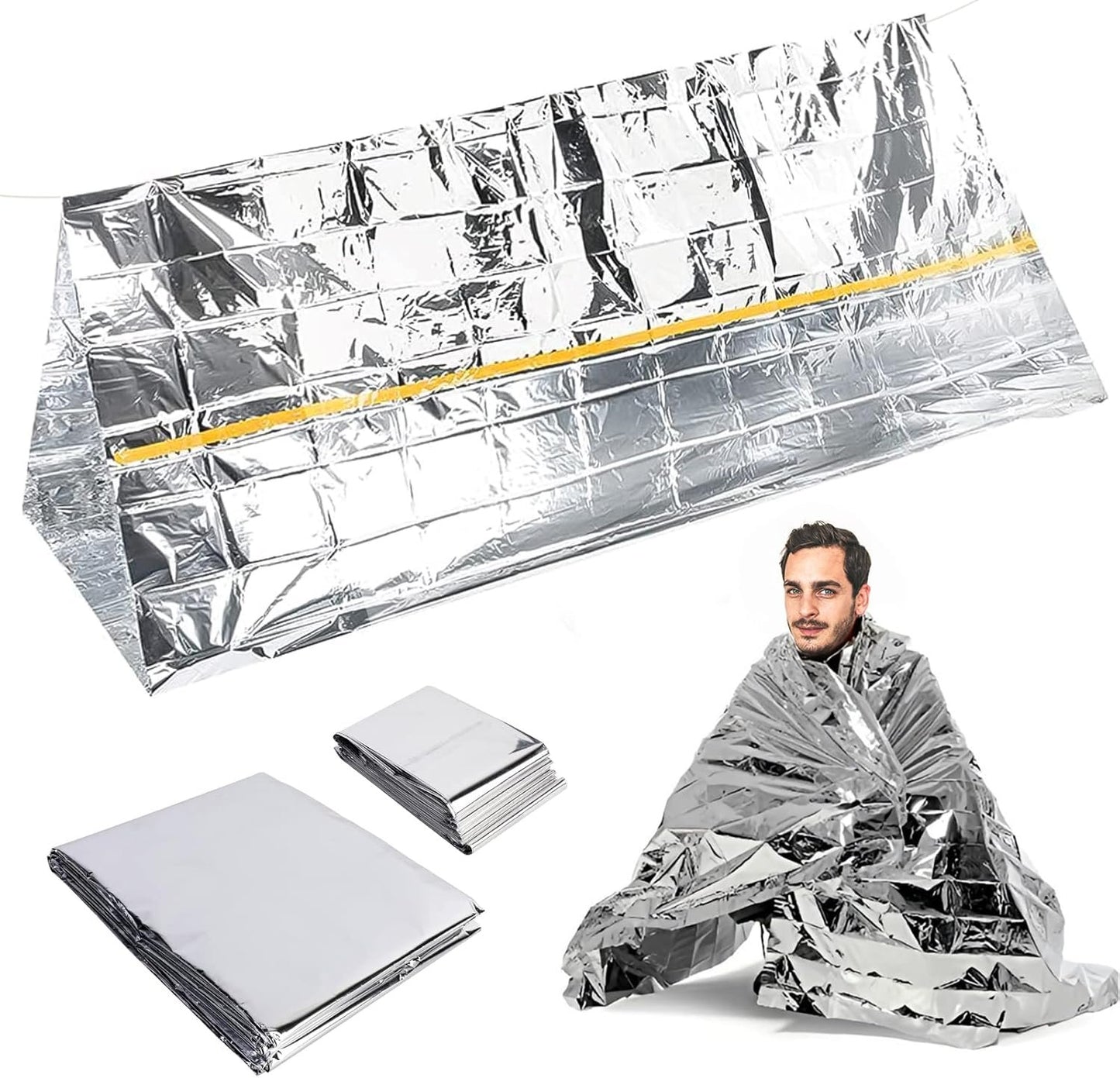 Vspek Emergency Survival Shelter Tent and Insulation Blanket Set - 1 Tent, 2 Blankets, Raincoat Tube, Survival Tarp for Hiking, Emergency Preparedness, Extreme Weather