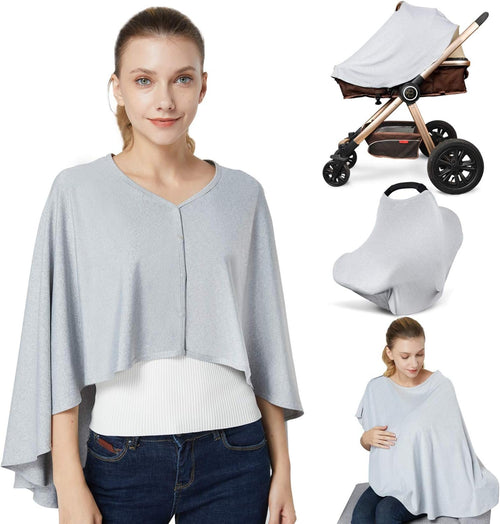 Nursing Cover & Baby Nursing Poncho,Multi Use Breastfeeding Cover for CarSeat Canopy, High Seat Cover, Stroller Cover, Shopping Cart Cover,Nursing Scarf for Boy and Girl by Kefee Kol (Grey)