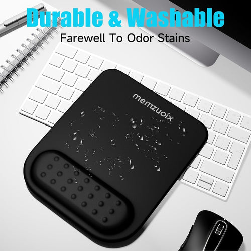 memzuoix Black Ergonomic Mouse Pad with Wrist Rest Support,Premium Memory Foam Cushioning for Pain Relief, Non-Slip PU Base for Stable Smooth Control - Perfect for Laptop, Computer, and Home Office