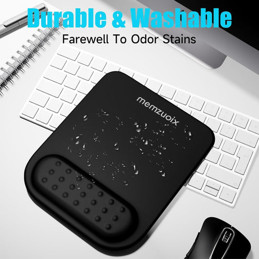 memzuoix Black Ergonomic Mouse Pad with Wrist Rest Support,Premium Memory Foam Cushioning for Pain Relief, Non-Slip PU Base for Stable Smooth Control - Perfect for Laptop, Computer, and Home Office