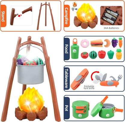 Kids Camping Set - MITCIEN Camping Gear Toys for Boys - Include Campfire/Oil Lamp/Pretend Food - Camping Set for Child Age 3 4 5 6 Year Old
