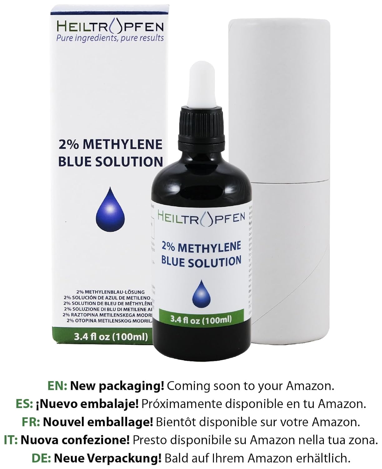 High Concentration 2% Methylene Blue Solution - 100ml | Ultra High Purity | USP Pharmaceutical Grade Ingredients - Third Party Tested | Formaldehyde Free | Methylene | Heiltropfen®