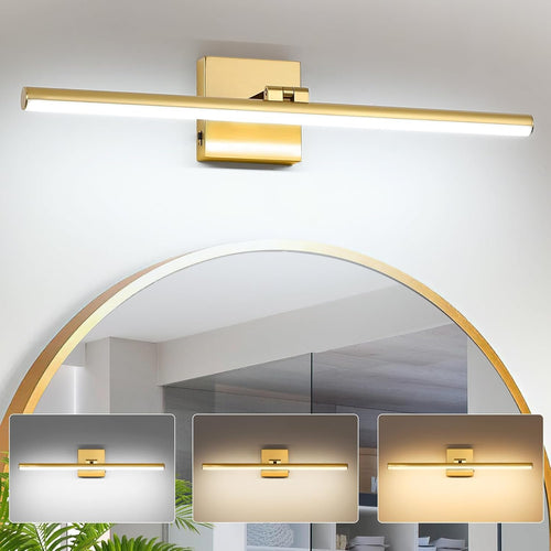 BrkNit 24 Inch LED Bathroom Vanity Light (3000K/4000K/6000K, Dimmable), Brass Modern Bathroom Light Fixture Over Mirror, Vanity Light Bar for Bathroom with Angle Adjustable
