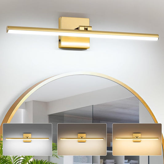 BrkNit 24 Inch LED Bathroom Vanity Light (3000K/4000K/6000K, Dimmable), Brass Modern Bathroom Light Fixture Over Mirror, Vanity Light Bar for Bathroom with Angle Adjustable
