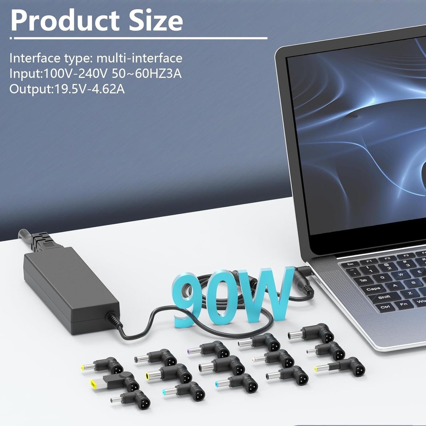 Hafiuege 90W Universal Portable Laptop Charger, 18.5V 19V 19.5V 20v Laptop Power Cord Adapter Charger for Lenovo HP Dell Asus LG JBL Toshiba Samsung Sony Notebook Power Adapter Supply Cord