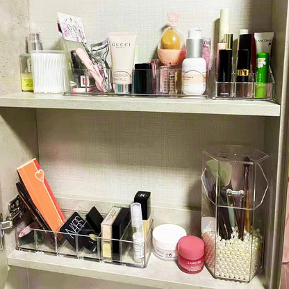 SINGOMON 2PCS Small Acrylic 6-Compartment Jewelry Accessories Storage Organizer Trays Clear Makeup Organizer Holders for Eyeshadow Blushes Lipsticks Liner Nail Polishes Brush Bathroom