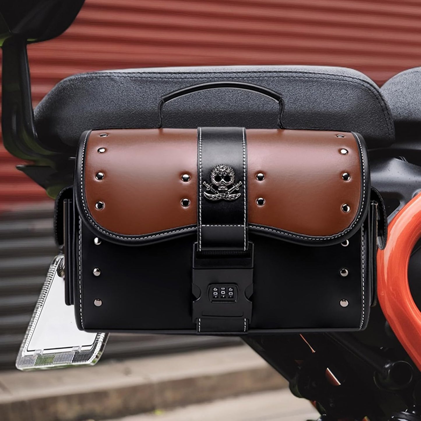 Mimoqk Motorcycle Gear Storage Bag, Leather Front Tool Organizer, Easy Mount Design, Waterproof Saddle Pouch for Touring, Camping, Outdoor Riding, Travel, 13,39 x 7,48 x 9,45 pollici