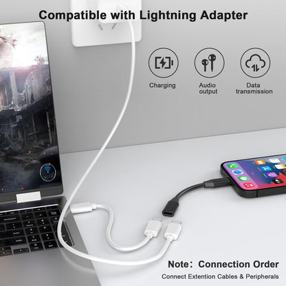 iPhone Charging Extension Adapter Cable Cord 10cm,Lightning Male to Lightning Female Charger Adapter,[MFi Certified] Connector Converter Dongle Compatible with iPhone 14 13 12 11 XS XR X 8 7 6 5