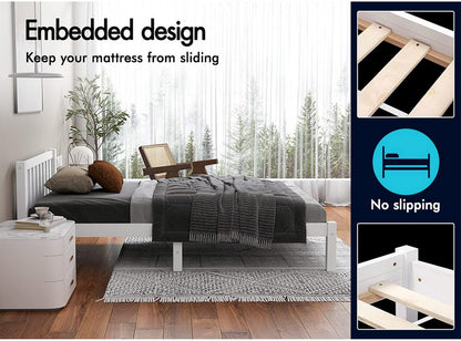 ALFORDSON Bed Frame Single Size Wooden Bed Base with Solid Wood Pine Timber Slats, Mattress Base Platform Support, White Bed Foundation with Storage Space, Fenella Series Home Bedroom Furniture
