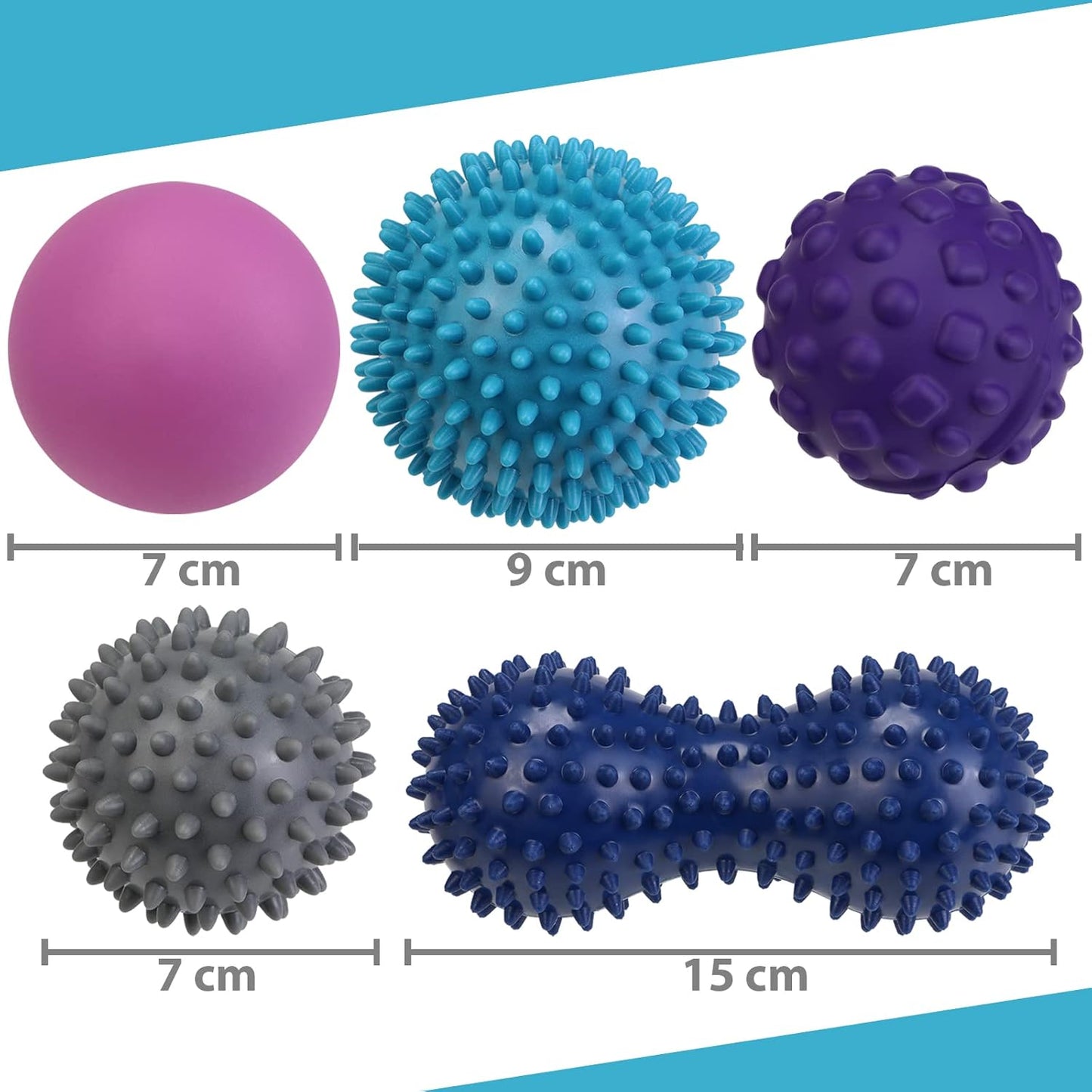 ALPIDEX Massage Balls Set of 5 Balls Lacrosse Feet Triggerpoint Different Degrees of Hardness for Back Legs Feet Hands