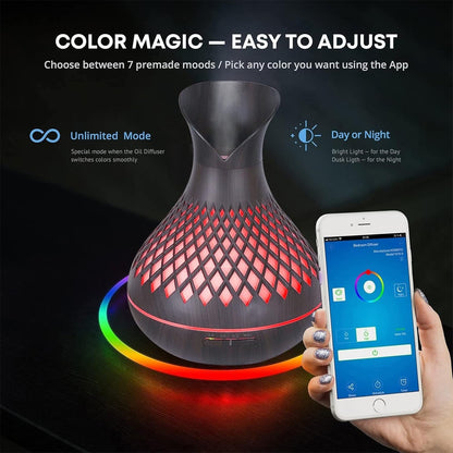 SAIHGUUI Smart WIFI Essential Oil Diffuser, 500ml Aromatherapy Diffuser Humidifier for Large Room, Works with Phone App & Alexa Google Home Voice Control, 7 LED, Create Schedules and 4 Timer, Auto Shut-Off,Dark wood