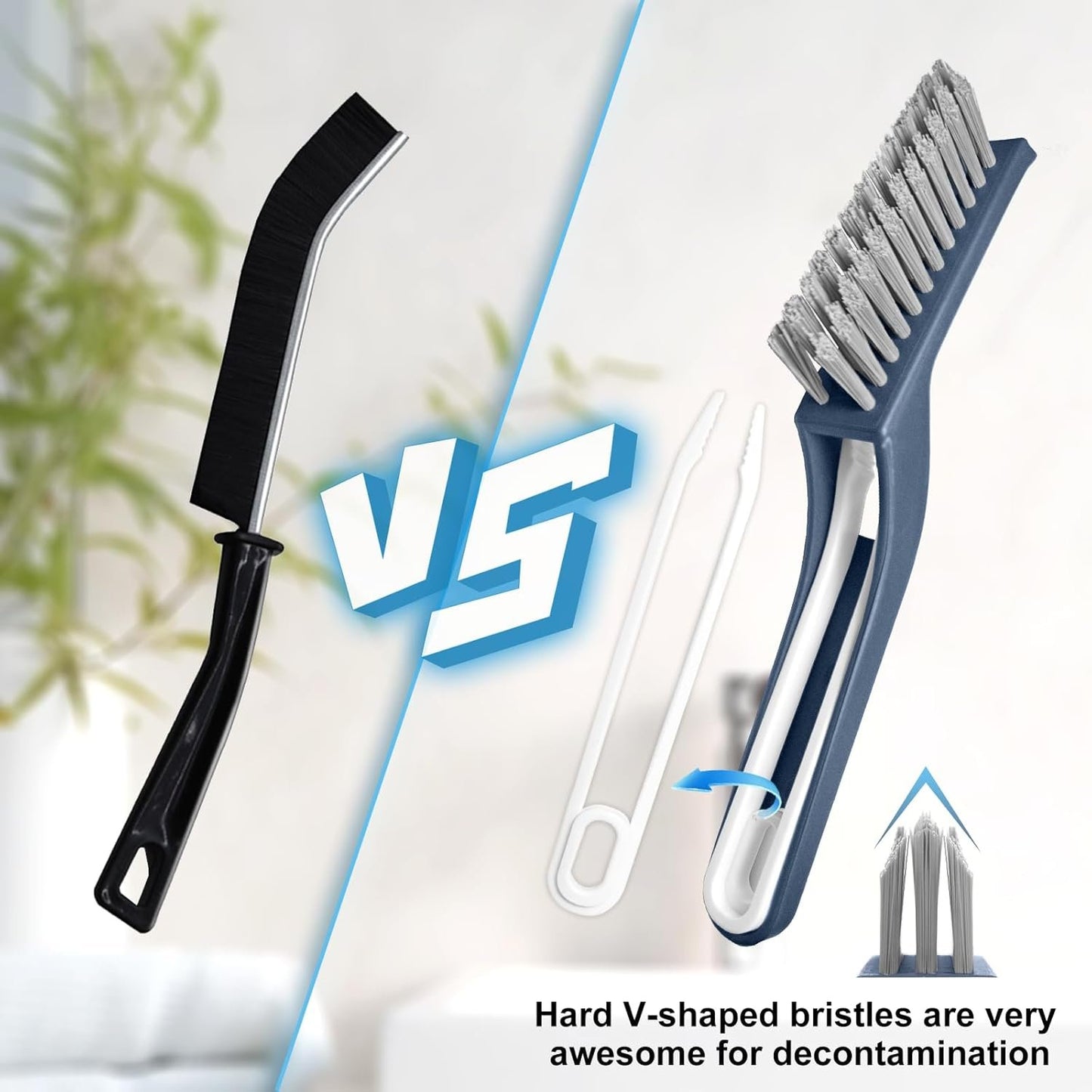 QAGOBDI Cleaning Brush for Household, Bathroom Hard Bristle Crevice Cleaning Brush Tools, 2 PCS Bathroom Gap Brush with Long Gandle Embedded Stolen Goods Clip