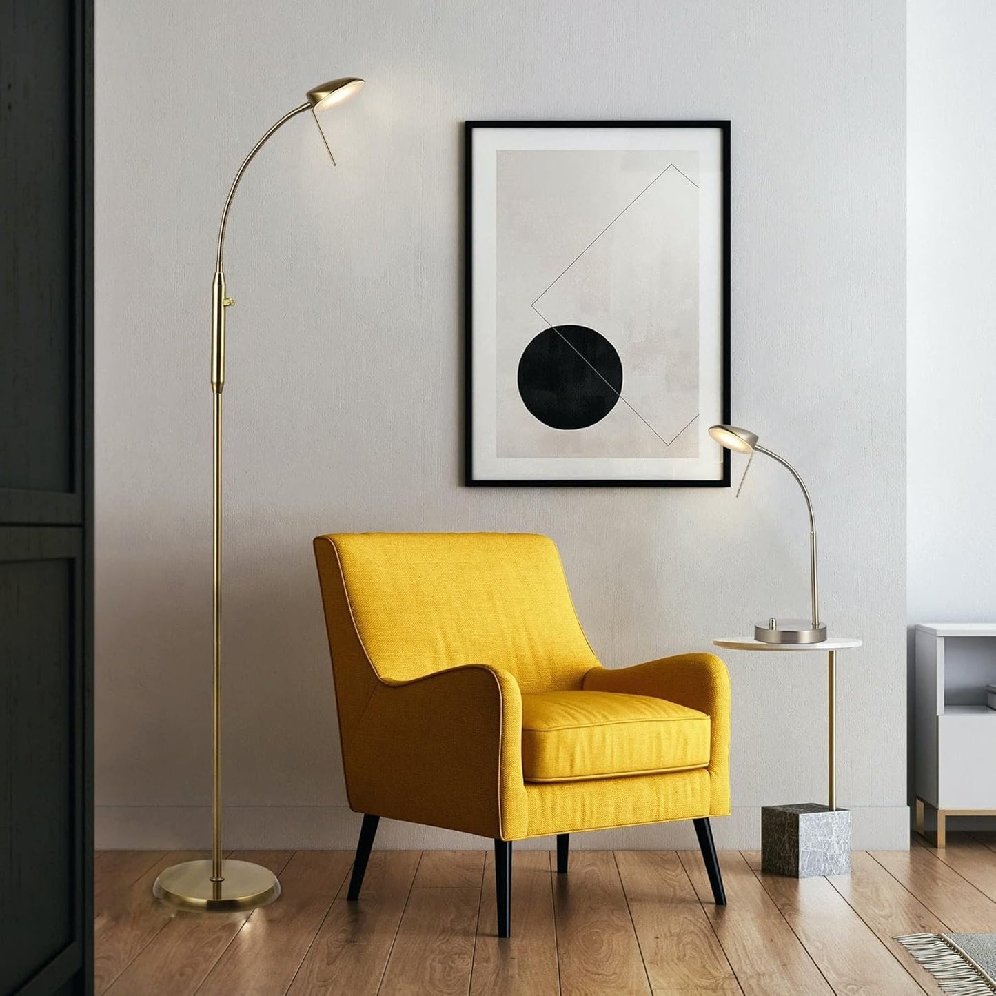 Lexi Lighting Jella 7W LED Floor Lamp, Antique Brass Metal Stand and Shade, Warm White, Bulb Included, Dimmable, Adjustable Neck, Perfect Reading Lamp for Sofa Side, Living Room, Stylish Home DÃ©cor