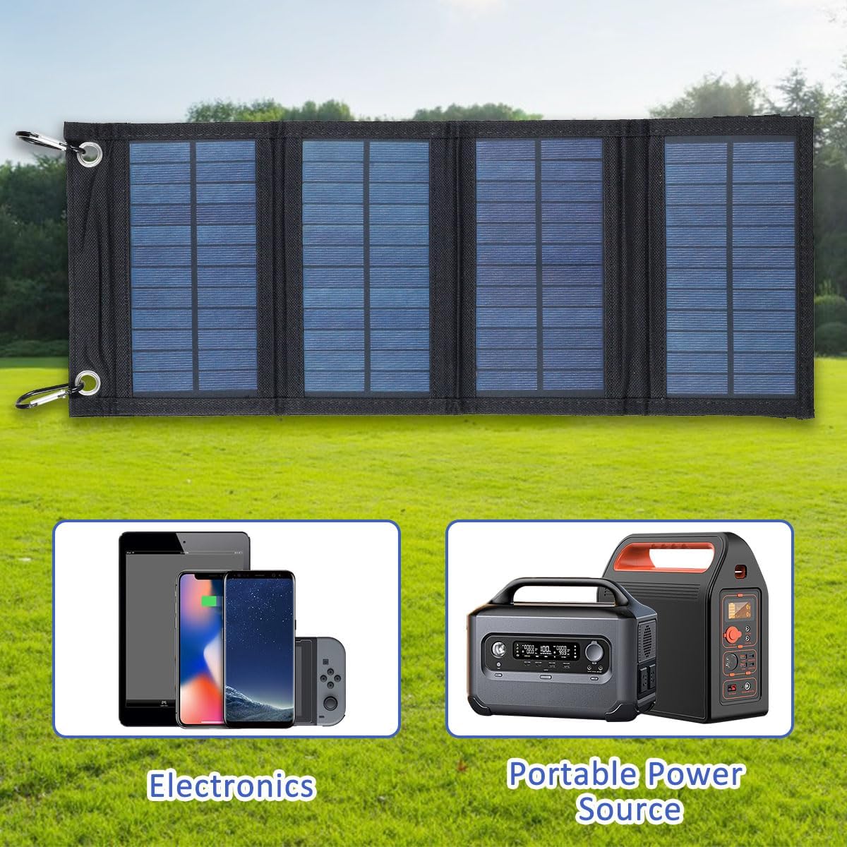 100W Solar Panel Folding Charger IP65 Waterproof USB Solar Power Charger with 2 Hooks and 1 Adapter Lightweight Outdoor Power Bank Phone Charger for Outdoor Activities Fulasun