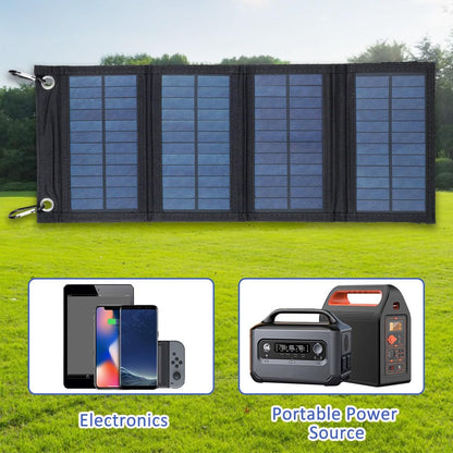 Solar Panel Folding Charger Foldable Lightweight Solar Panel IP65 Waterproof USB Solar Power Charger Portable Outdoor Solar Panel Charger Mobile Power Battery Charger with 2 Hooks and 1 Adapter
